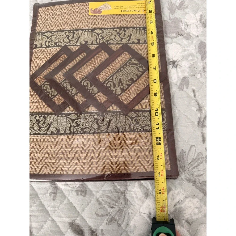 2 Reed Placemats w 8 Coasters Elephant Woven Asian Boho Table Decor New